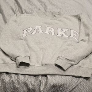 Parke Limited Edition New Grey Varsity Mockneck Sweatshirt Purple Piping L/XL